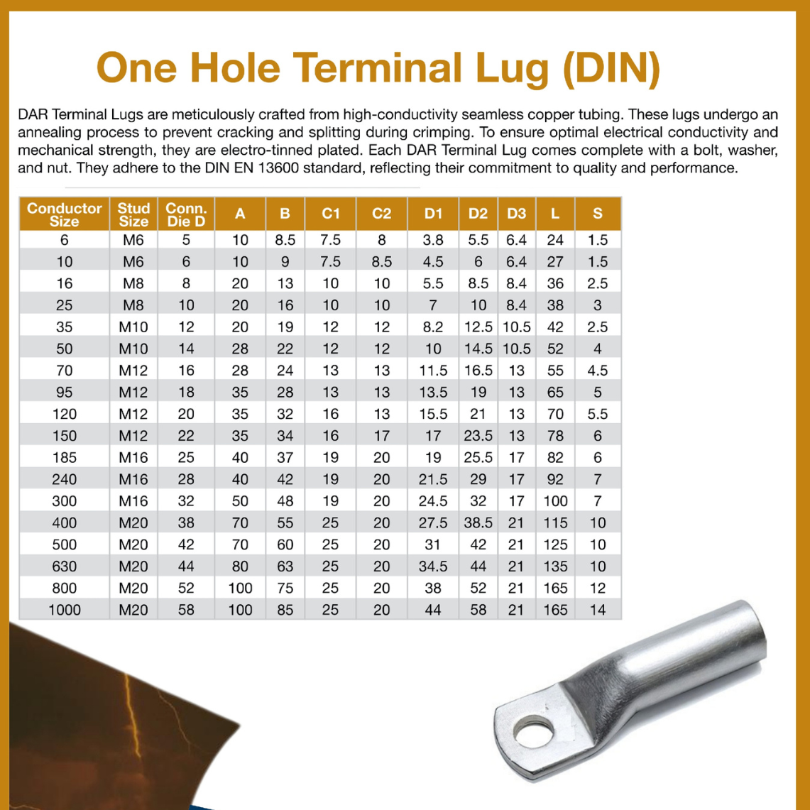 كابل لَغ بفتحة واحدة (One Hole Terminal Lug (DIN))